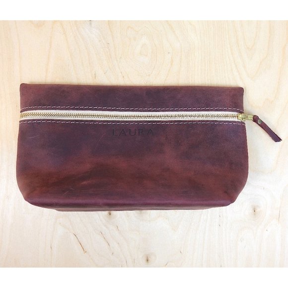 Personalized Leather Toiletry Bag (Embossed with "LAURA") - Picture 1 of 7
